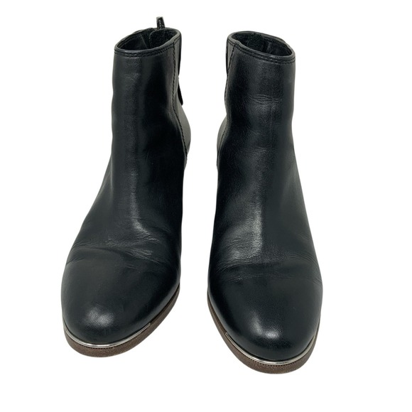 Coach Shoes - Coach Waldorf Black Leather Ankle Boot Silver Toe Trim Chunky Heel Size 8